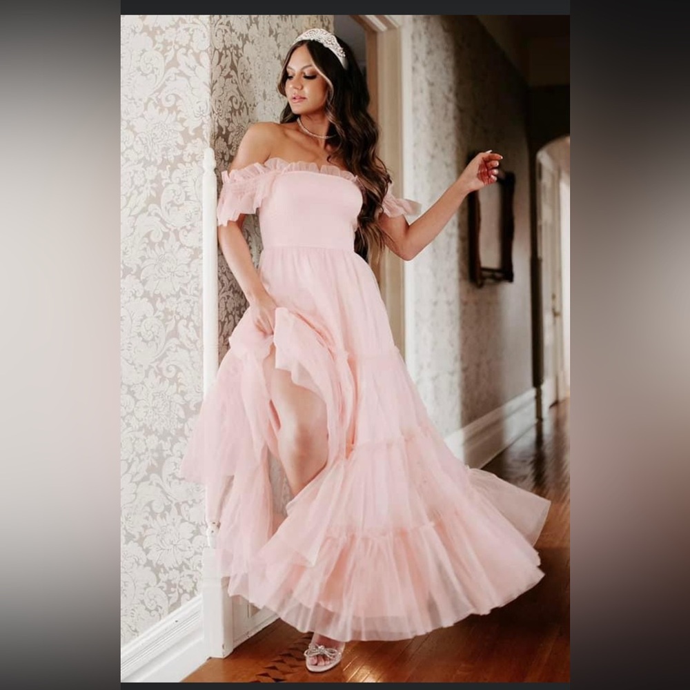 Mabel Pink tulle Off-Shoulder Dress